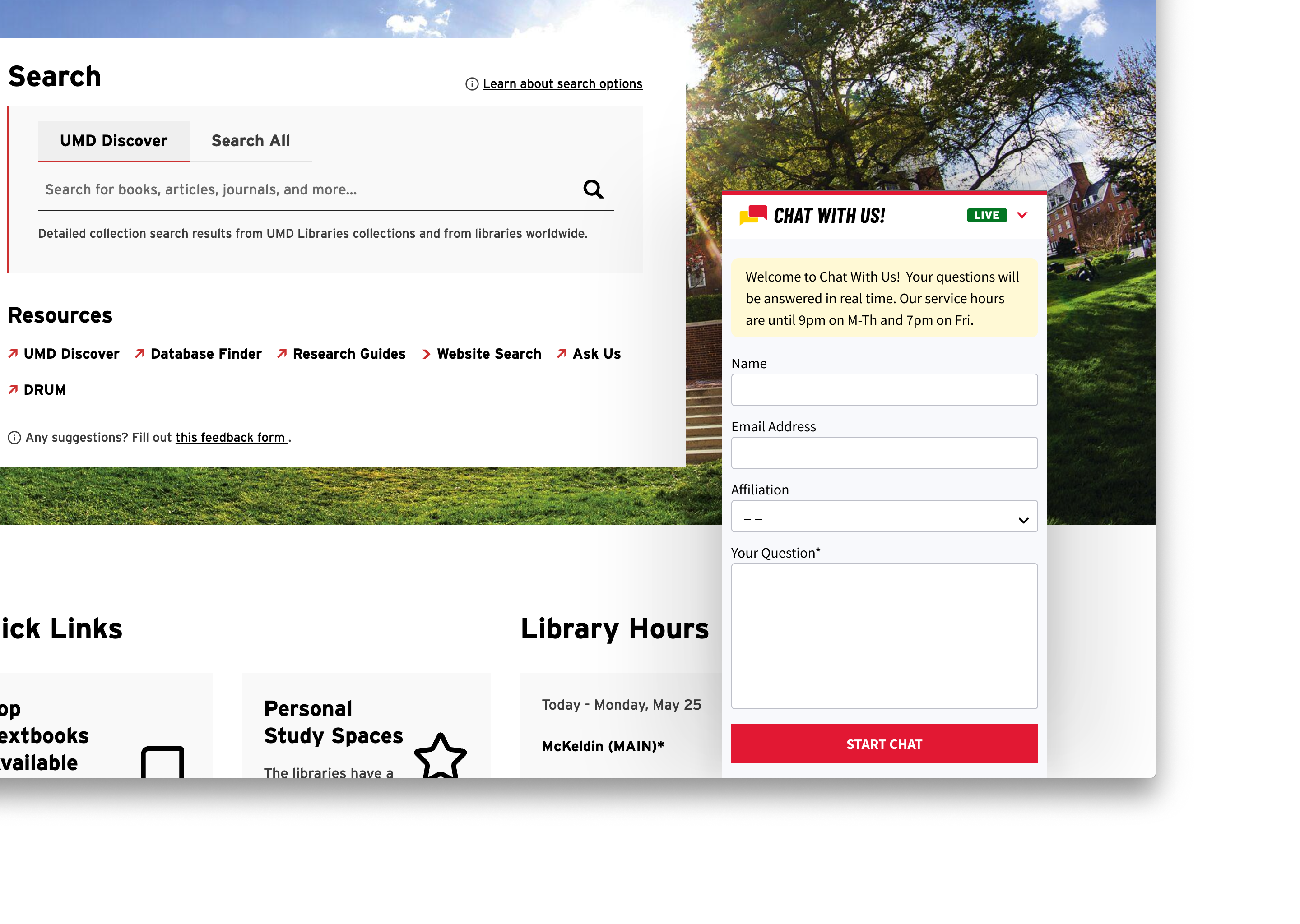 A screenshot of the redesigned chat widget, showing the 'Chat With Us!' button and the live status indicator